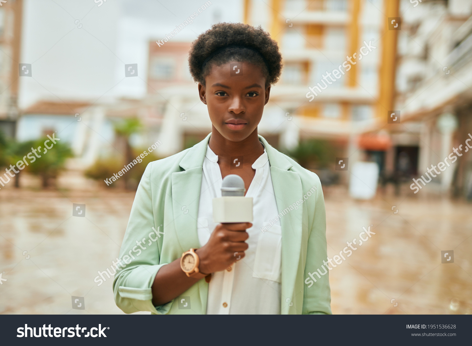 Young African American Reporter Woman Relaxed Stock Photo 1951536628 ...