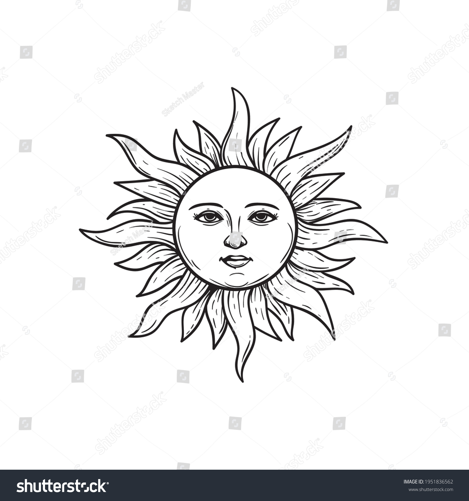 Sun Face Mystical Heaven Hand Drawn Stock Vector (Royalty Free ...