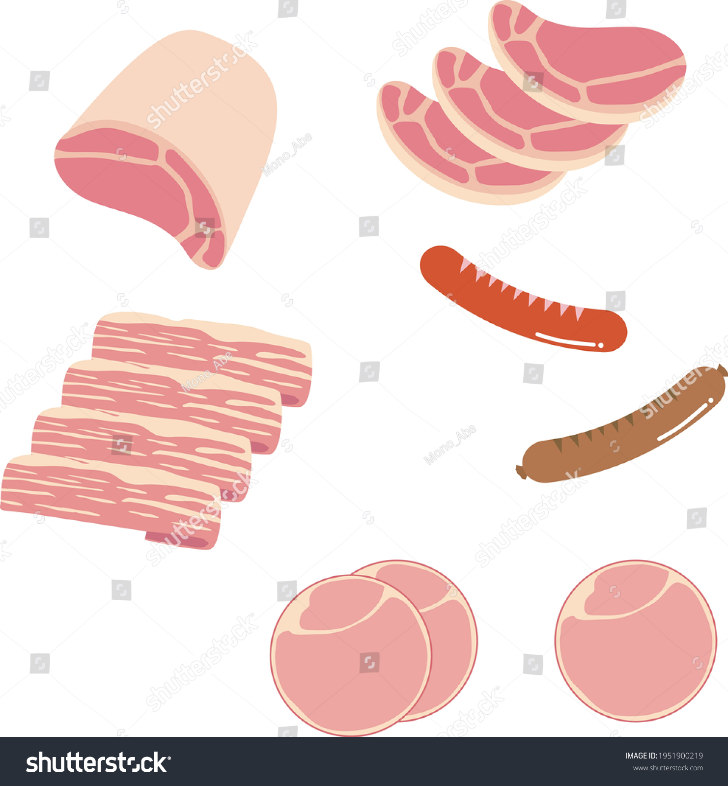 Illustrations Various Pork Processed Meats Stock Vector (Royalty Free ...