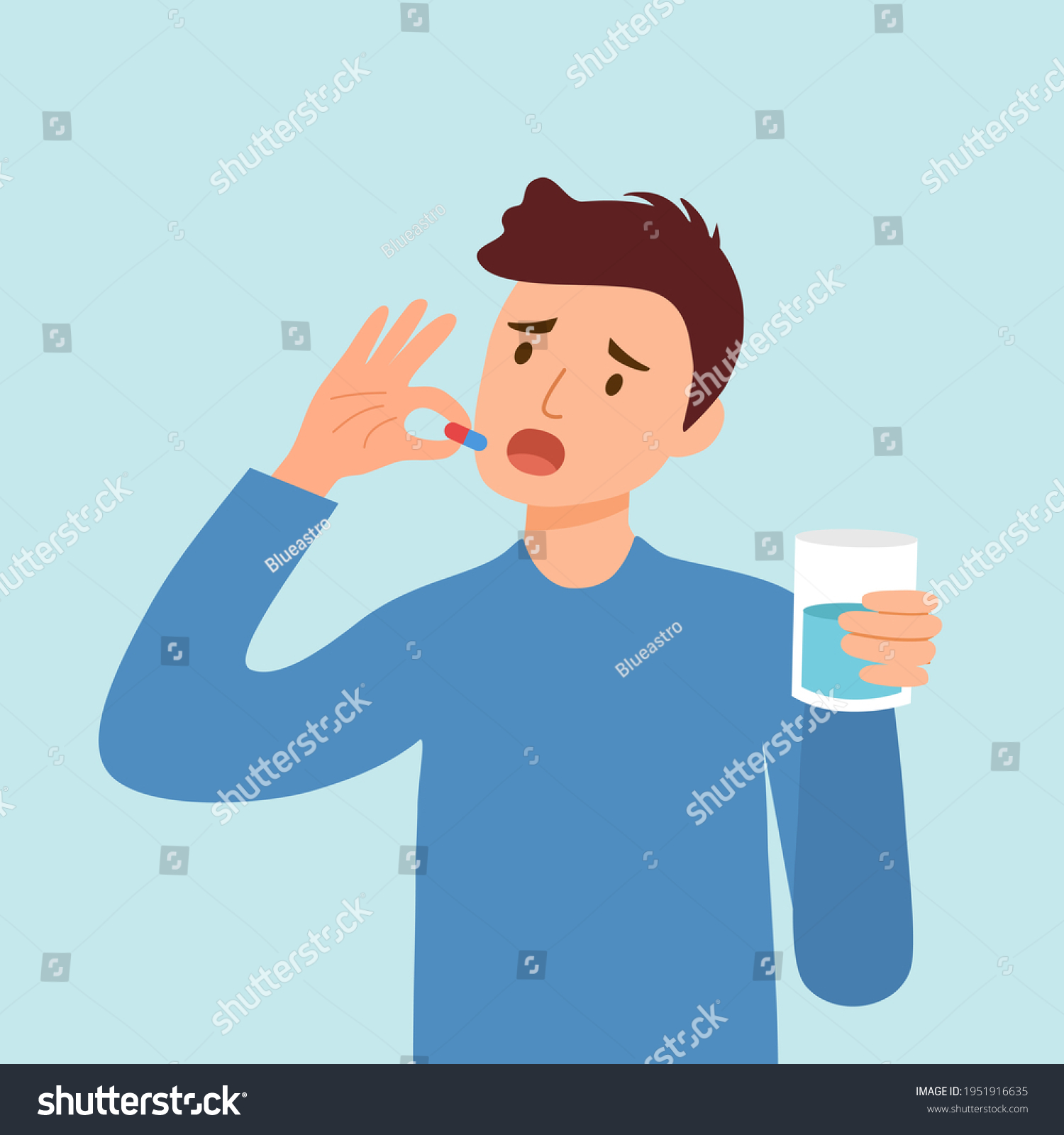 Man Taking Medicine Illness Treatment Guy Stock Vector (Royalty Free ...