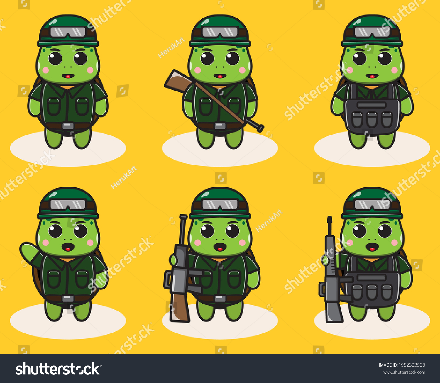 Vector Illustration Cute Little Turtle Soldier Stock Vector (Royalty ...