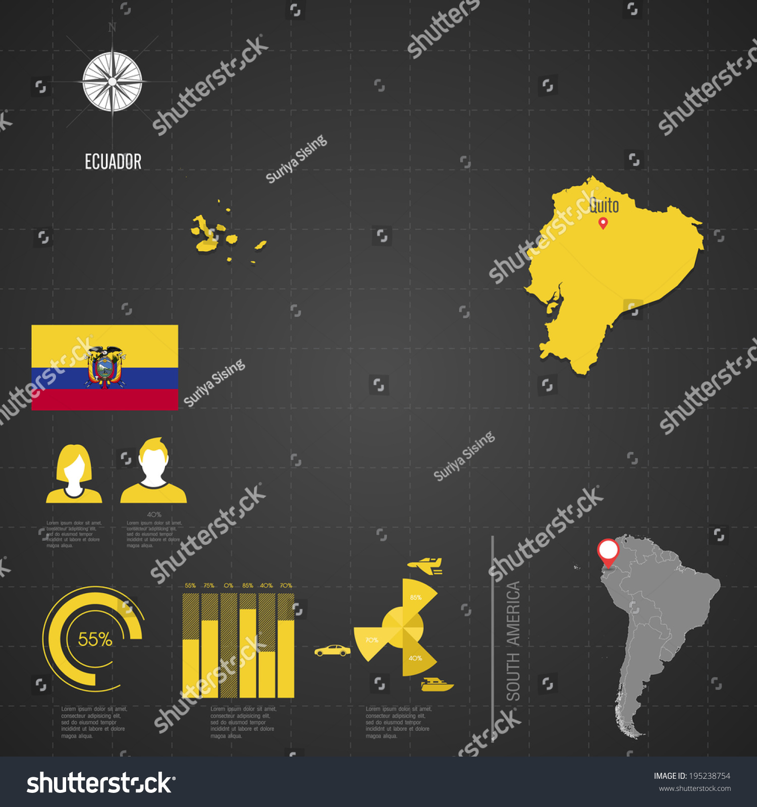 Republic Ecuador Flag World Map Travel Stock Vector (Royalty Free ...