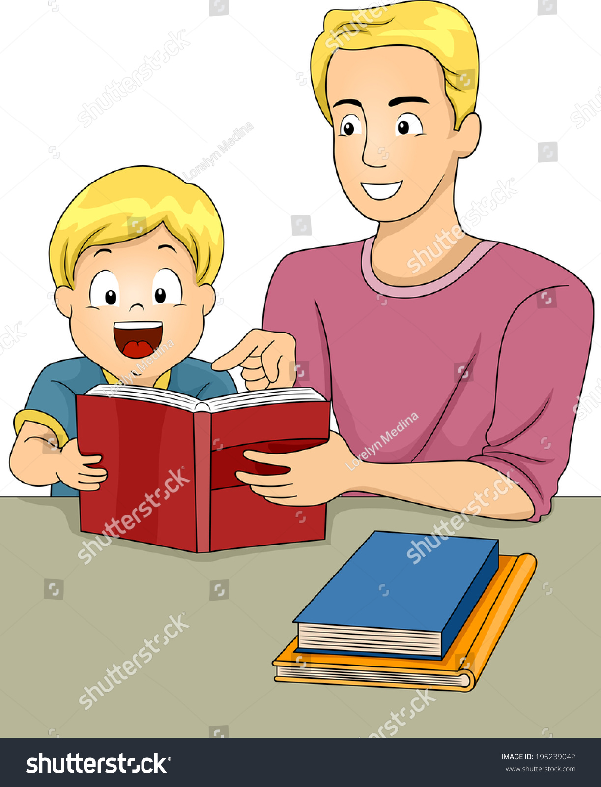 Illustration Father Son Reading Book Together Stock Vector (Royalty ...