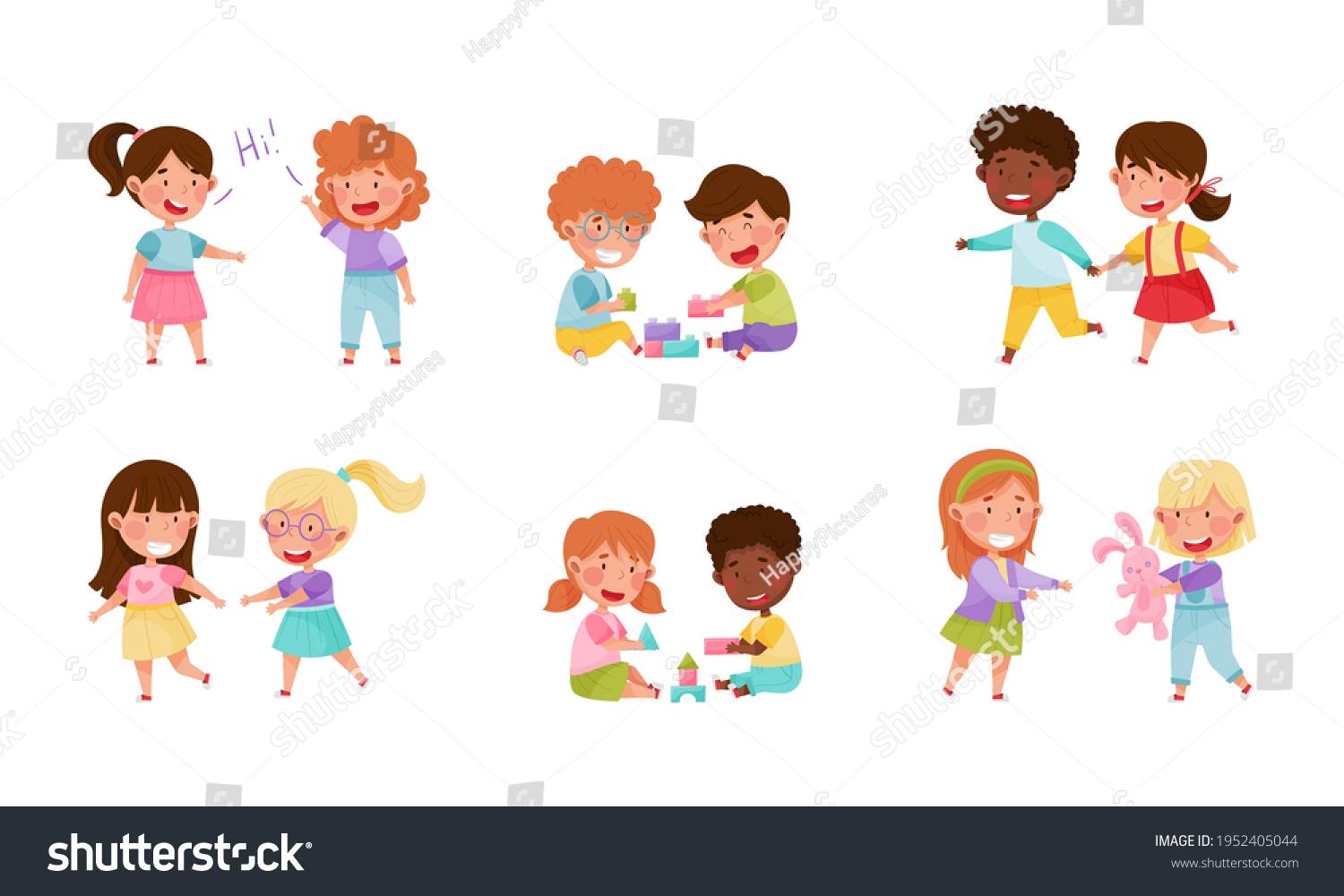 Friendly Kids Playing Together Sharing Toys Stock Vector (royalty Free 