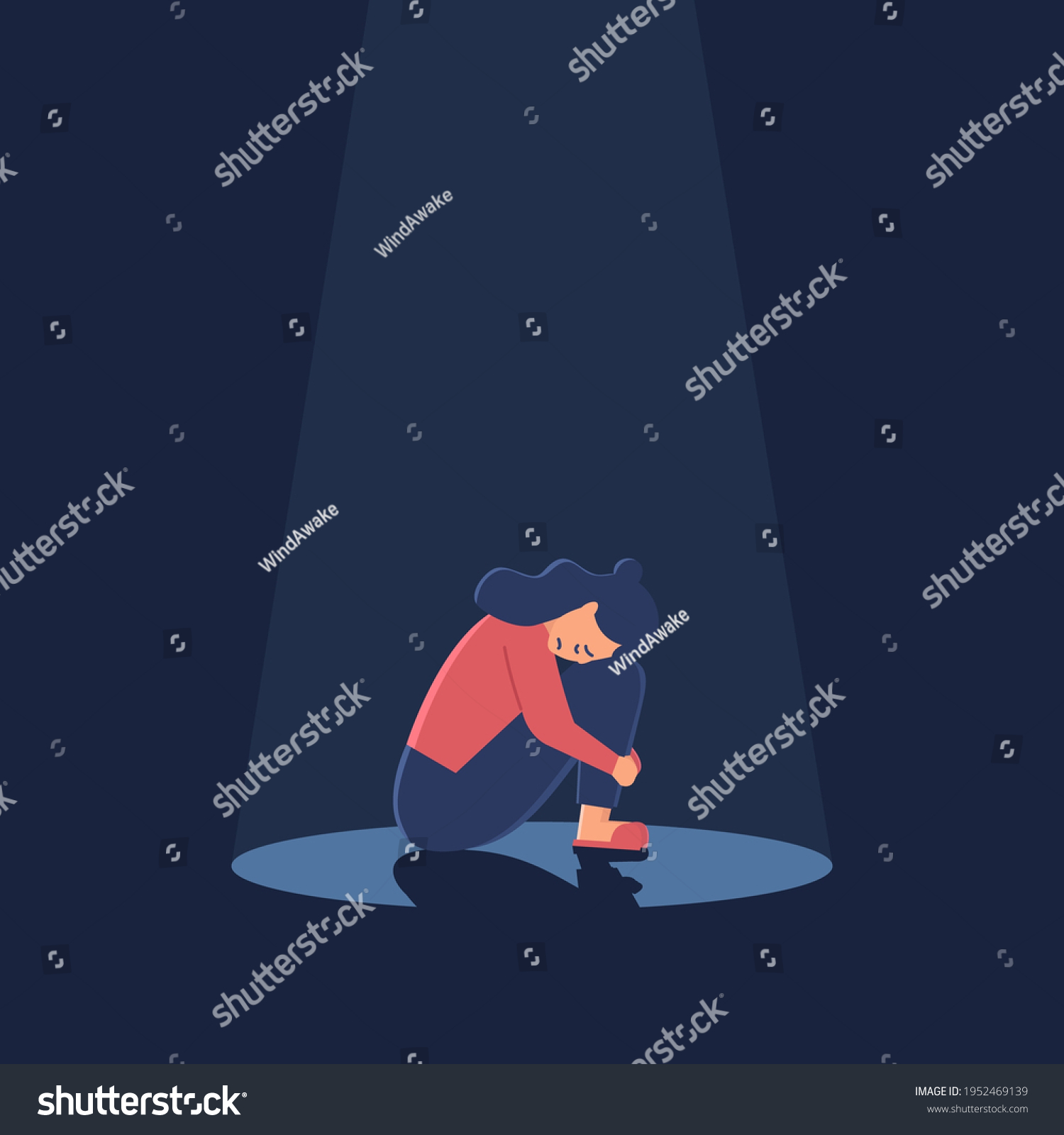 Sad Crying Lonely Young Woman Sitting Stock Vector Royalty Free