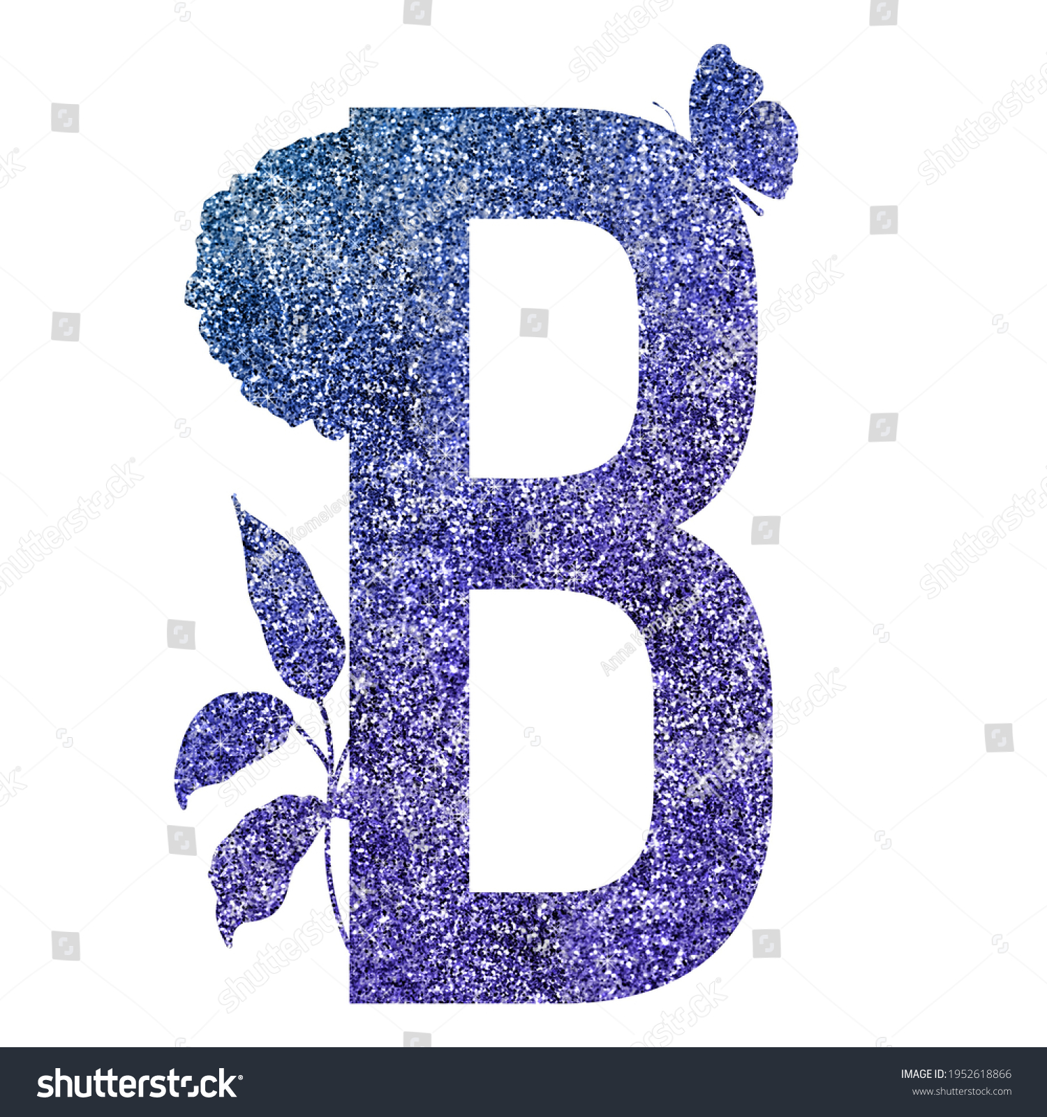 Glitter Blue Purple Letter B Flora Stock Illustration 1952618866 ...