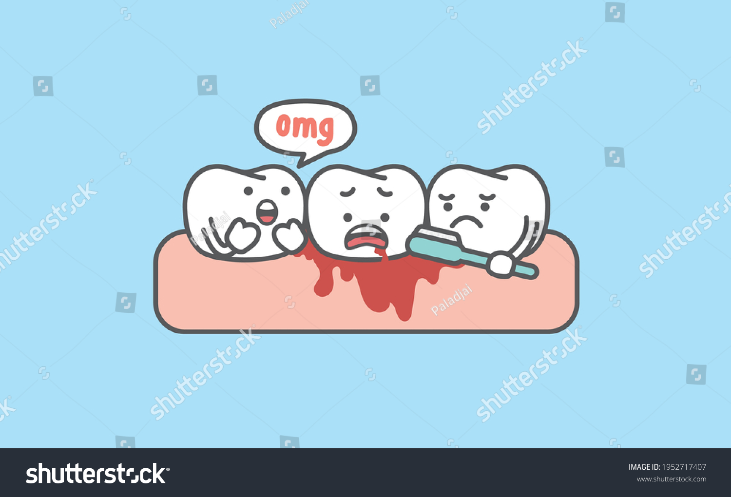 Dental Cartoon White Teeth Bleeding While Stock Vector (Royalty Free