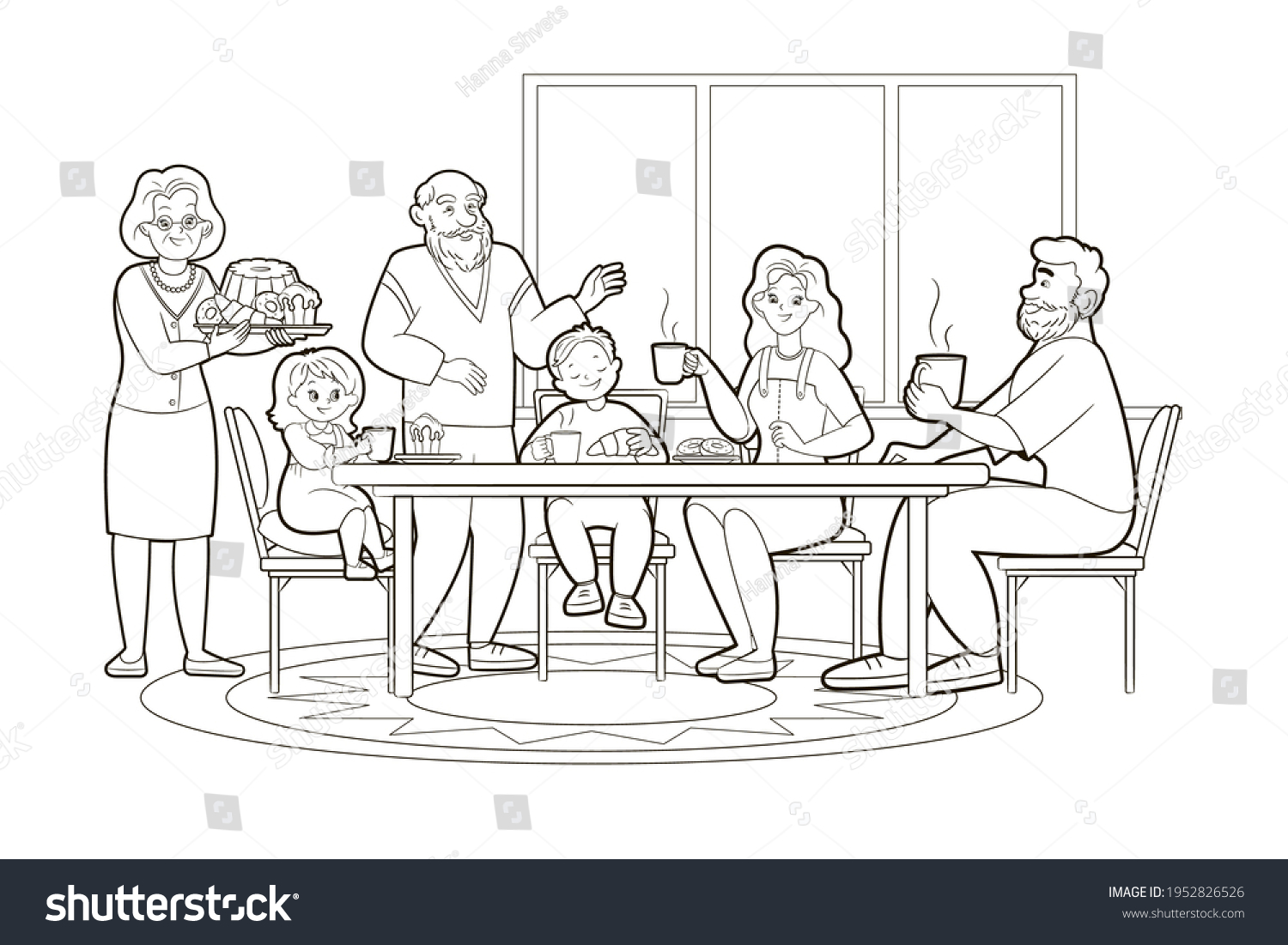 Раскраски с бабушкой и семья за столом картинки