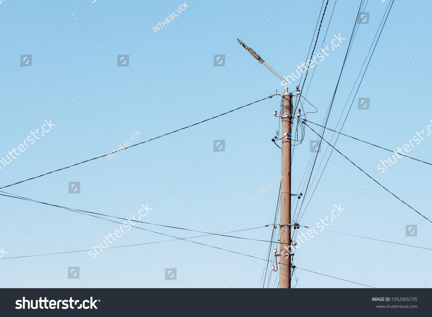 Overhead Power Lines Telephone Cable Internet Stock Photo 1952905735