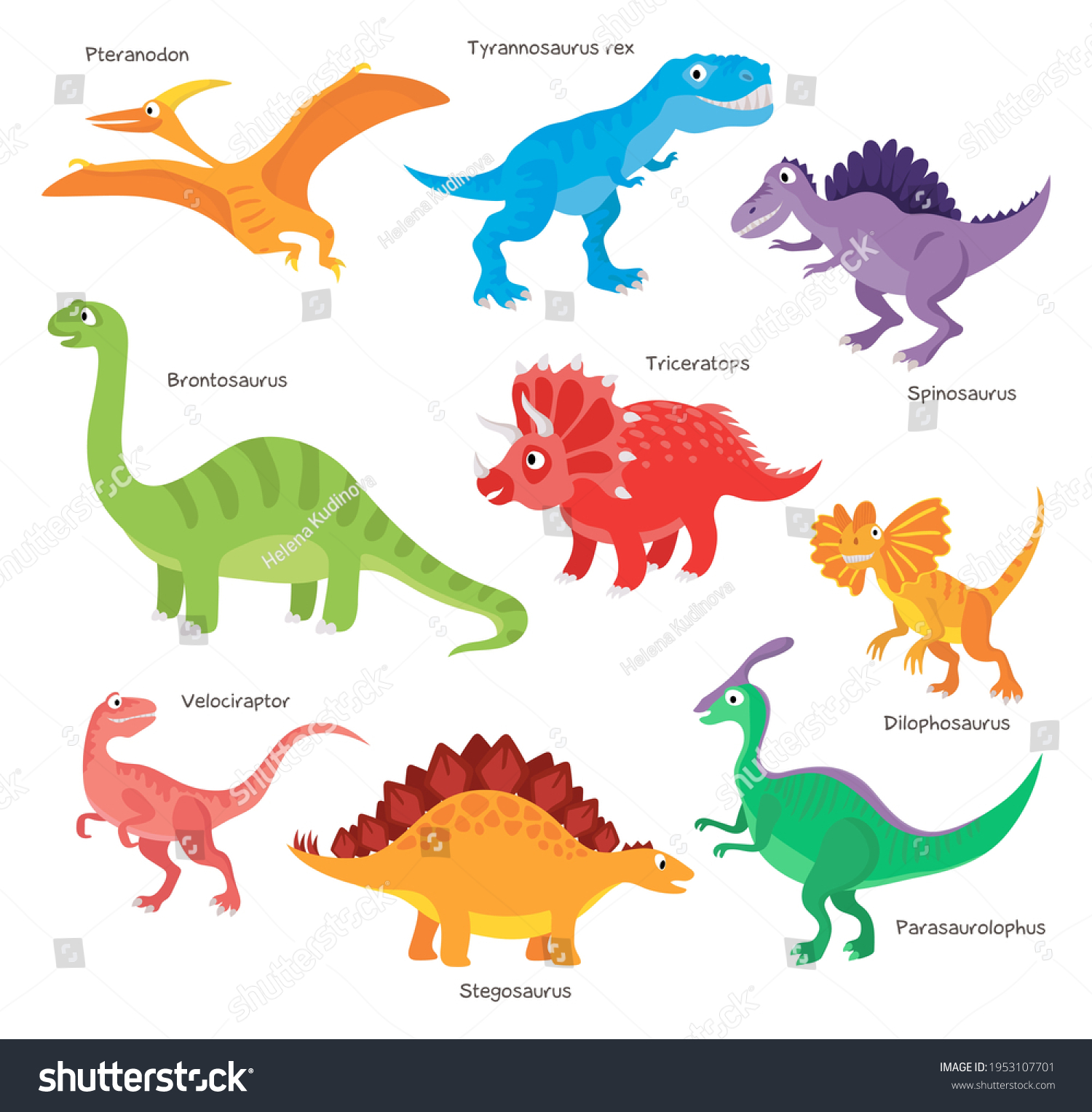 Set Vector Cartoon Dinosaurs Isolated On Stock Vector (Royalty Free ...