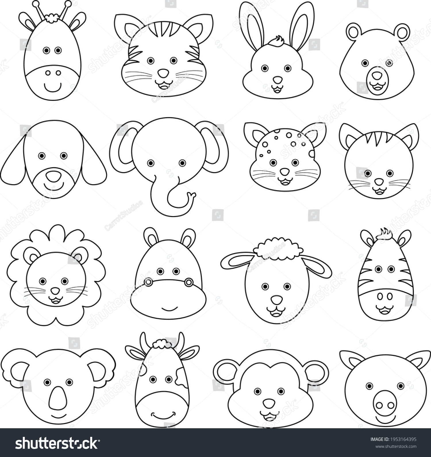 Set Cartoon Animal Face Vector Illustration Stock Vector (Royalty Free ...