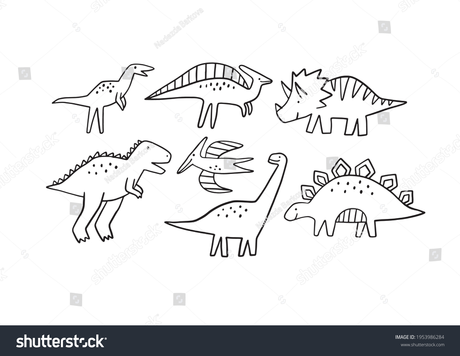 Cute Doodle Dino Cartoon Illustration Dinosaur Stock Vector (Royalty ...