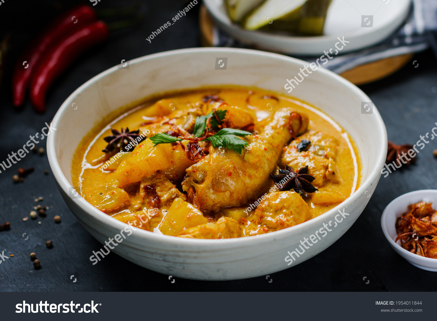 Close Chicken Curry Star Anise Parsley Stock Photo 1954011844