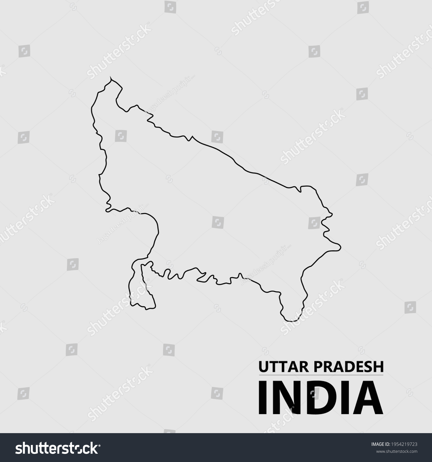 Uttar Pradesh Outline Vector Map India Stock Vector (Royalty Free ...