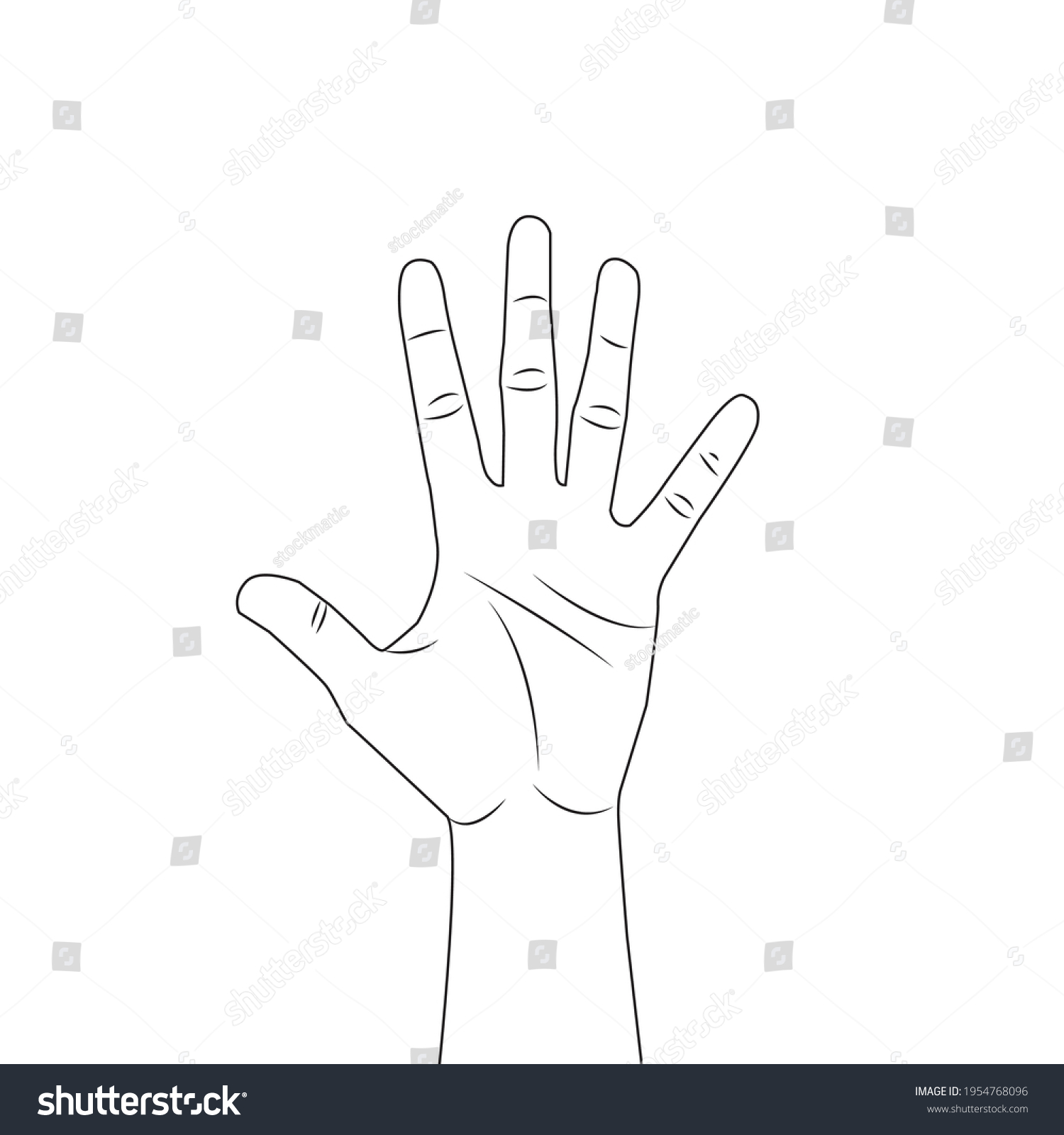 Hand Showing Five Fingers Palm Outline Stock Vector (Royalty Free ...