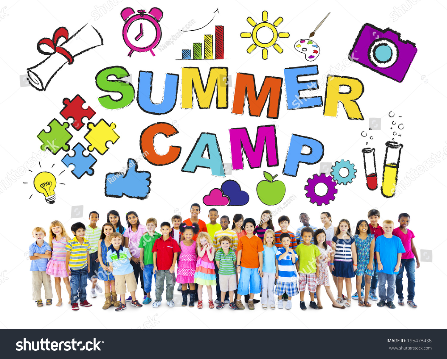 Multiethnic Group Children Summer Camp Concepts Stock Photo 195478436