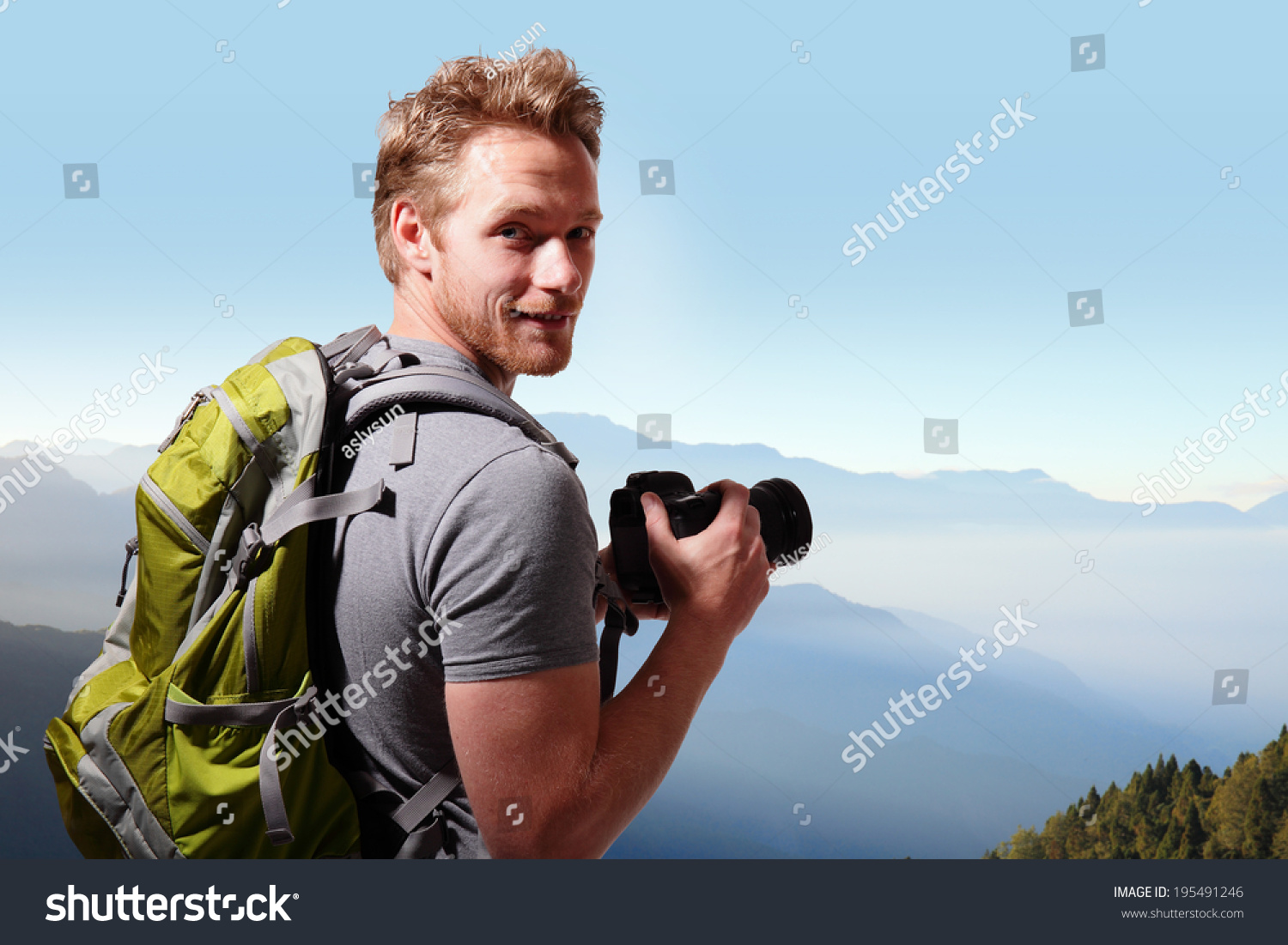 Young Man Backpack Taking Photo On Stock Photo 195491246 | Shutterstock