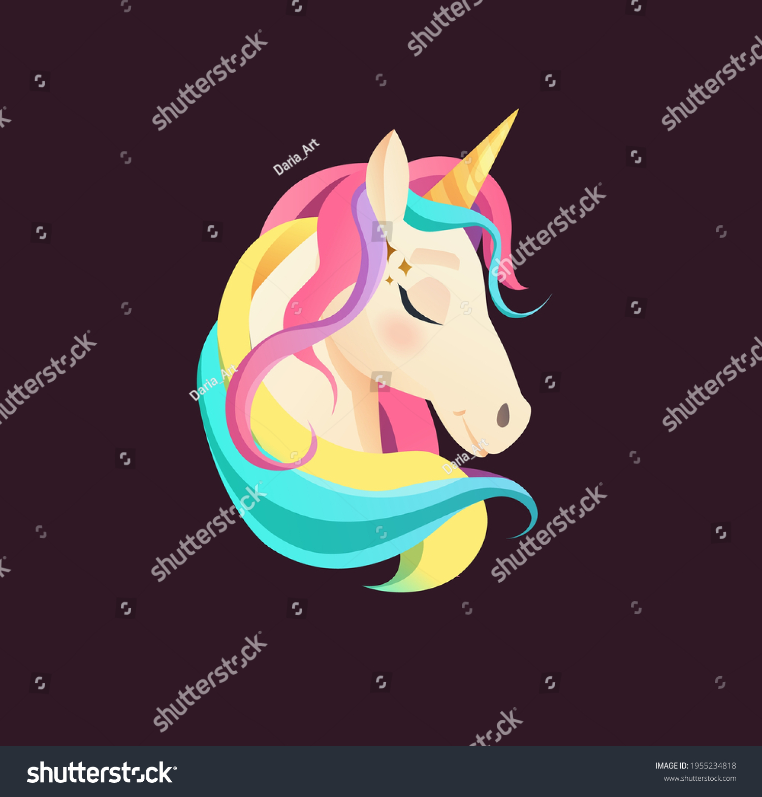 Cute Unicorn Face Flat Style Cartoon Stock Vector (Royalty Free ...