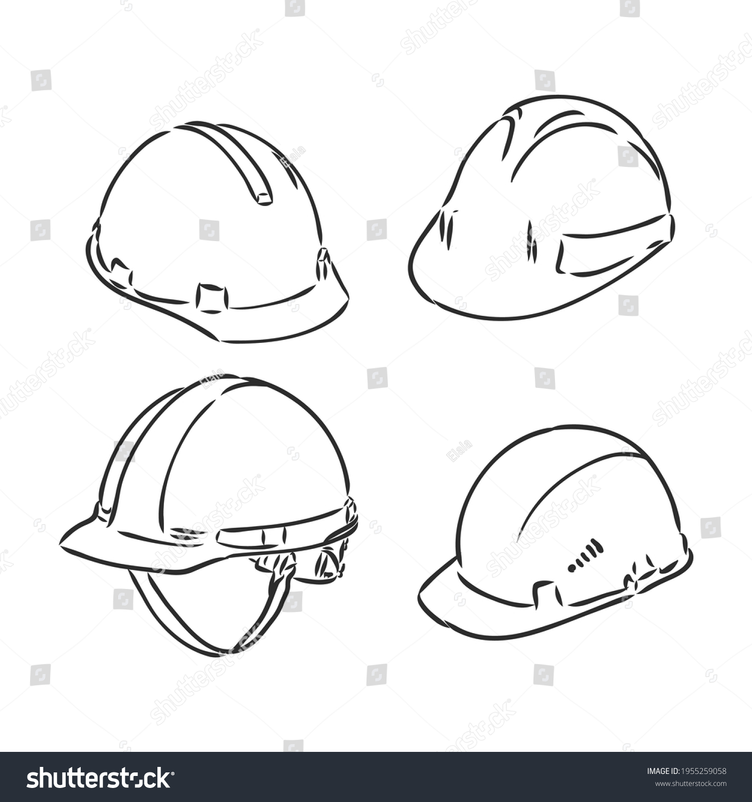 Industry Helmet Vector Illustration Black White Stock Vector (Royalty ...