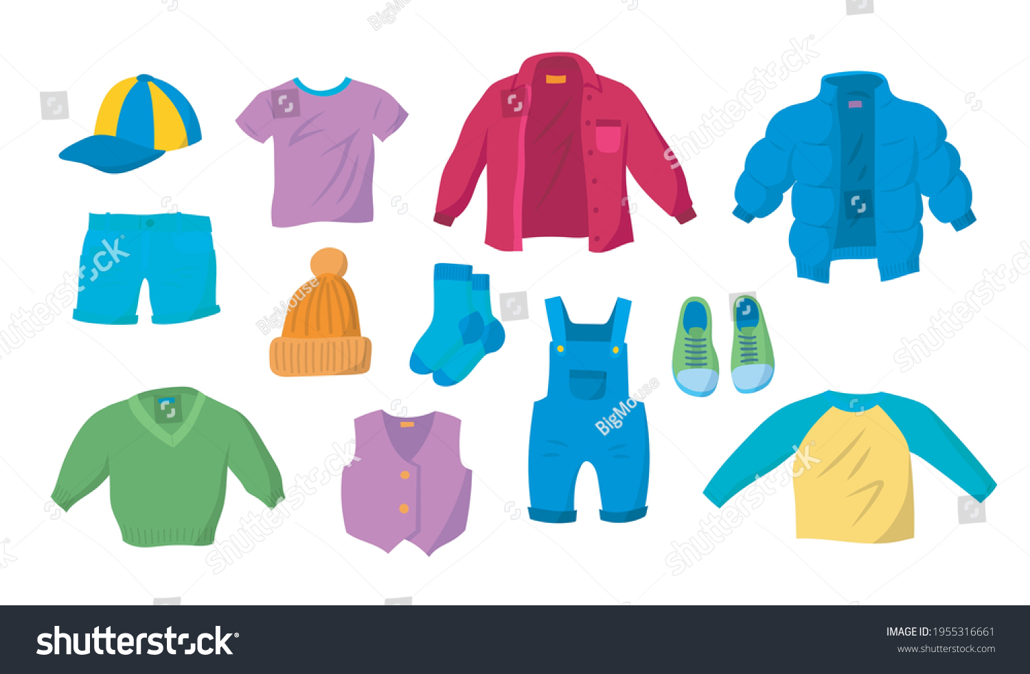 Cartoon Color Clothes Boys Icon Set Stock Vector (Royalty Free ...