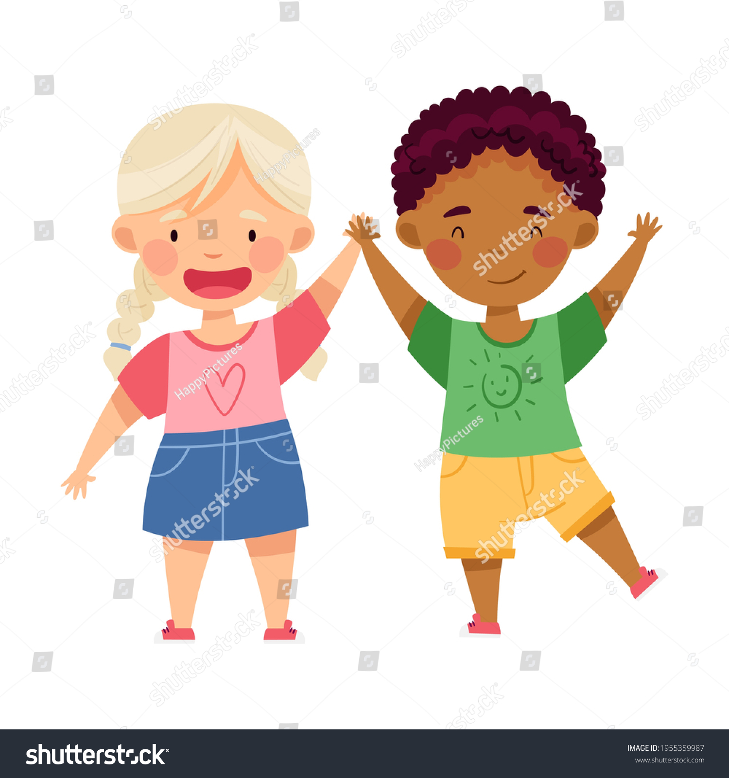 Cheerful Boy Girl Diverse Nationality Holding Stock Vector (Royalty ...