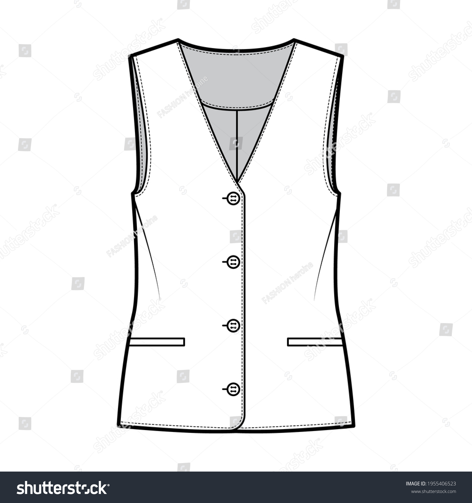 Button Front Vest Waistcoat Technical Fashion Stock Vector (Royalty ...