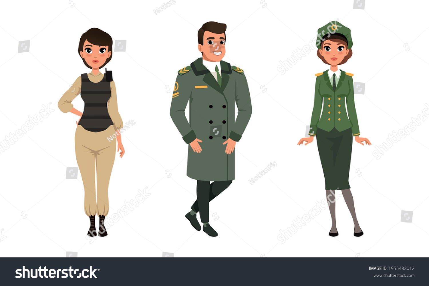 Man Woman Standing Military Uniform Vector Stock Vector (Royalty Free ...