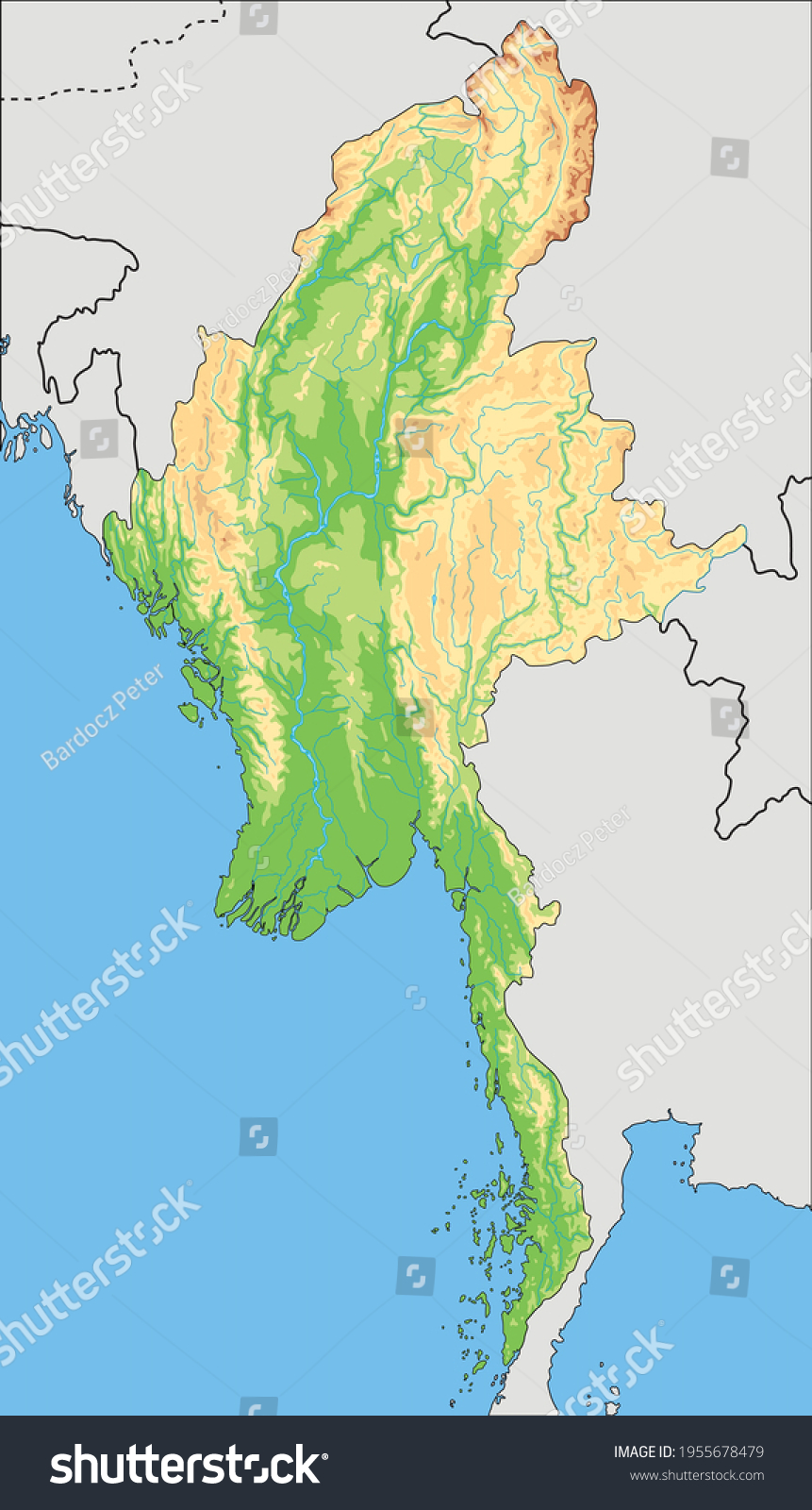 Highly Detailed Myanmar Physical Map Stock Vector (Royalty Free ...