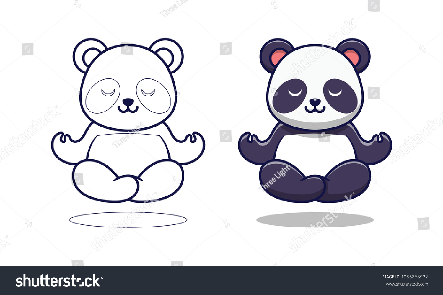 Cute Panda Meditating Cartoon Coloring Pages Stock Vector (Royalty Free ...