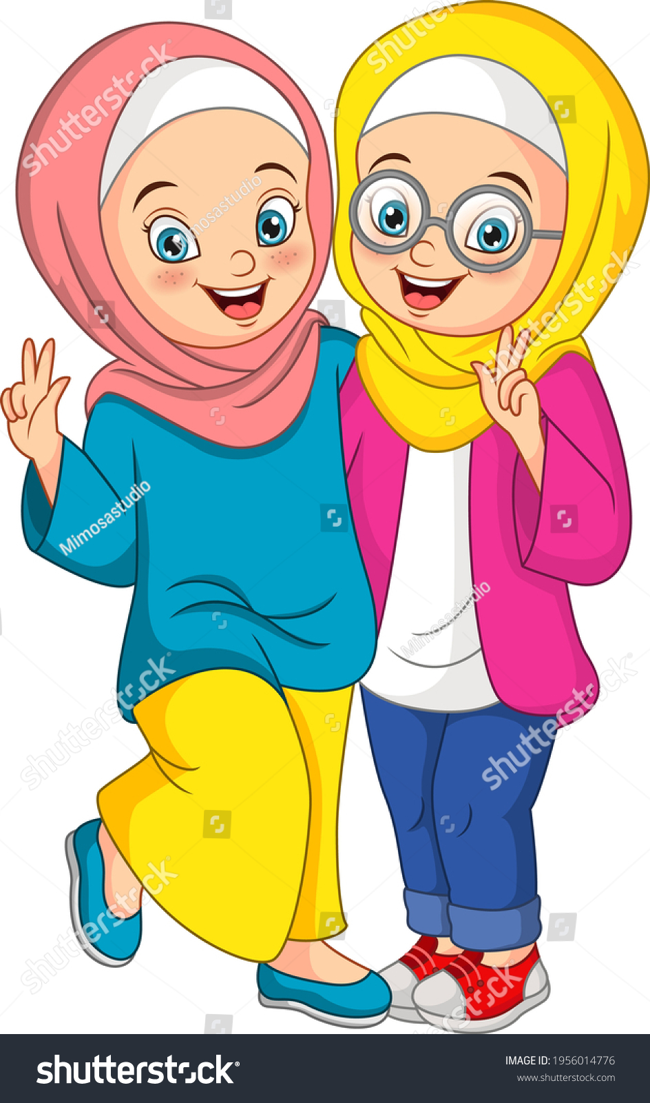 Two Happy Muslim Girl Cartoon Stock Vector (Royalty Free) 1956014776 ...