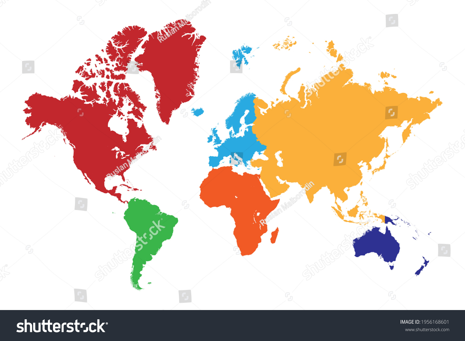 High Resolution World Map Continent Different Stock Vector (royalty 