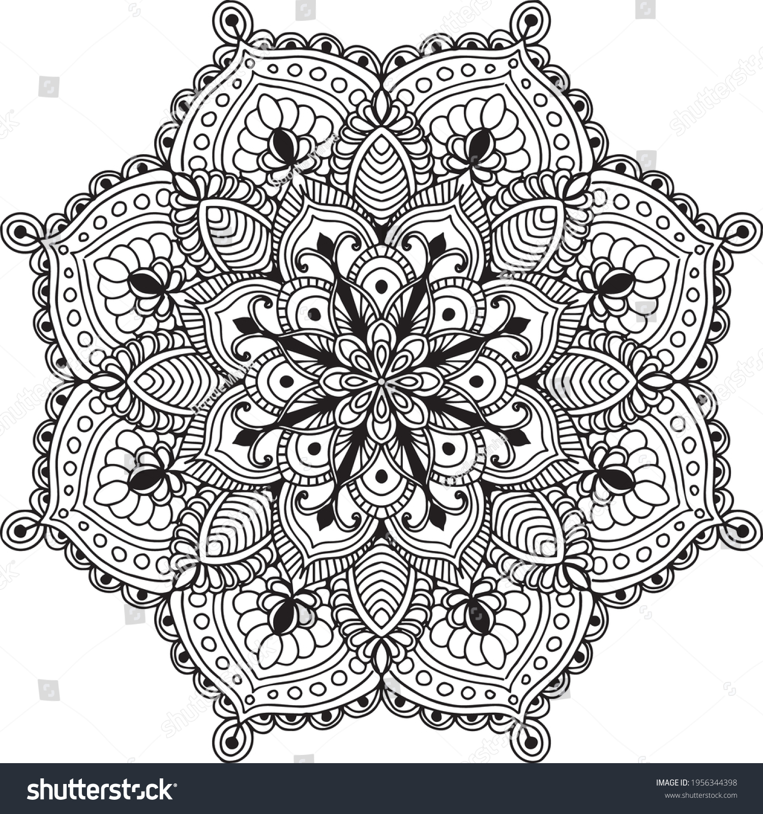 Flower Design Mandala Art Coloring Book Stock Vector (Royalty Free ...