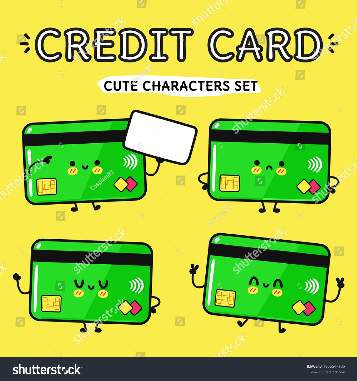 Funny Cute Happy Credit Card Characters Stock Vector (Royalty Free ...