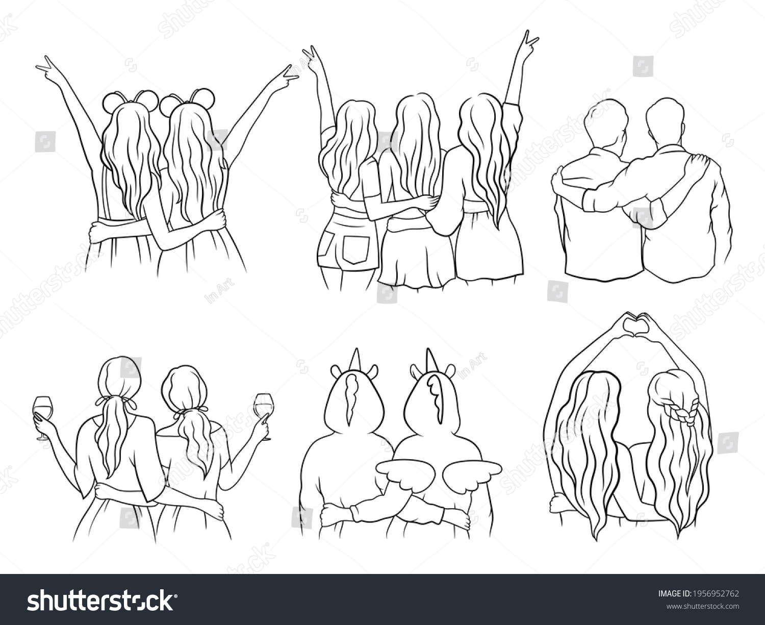 Set Best Friends Hugging Collection People Stock Vector (Royalty Free ...