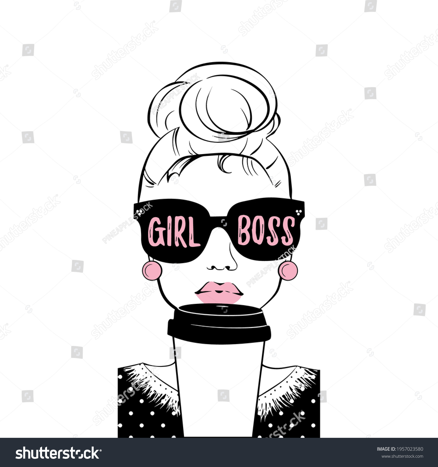 Girl Boss Drawing Girl Glasses Pink Stock Vector (Royalty Free ...