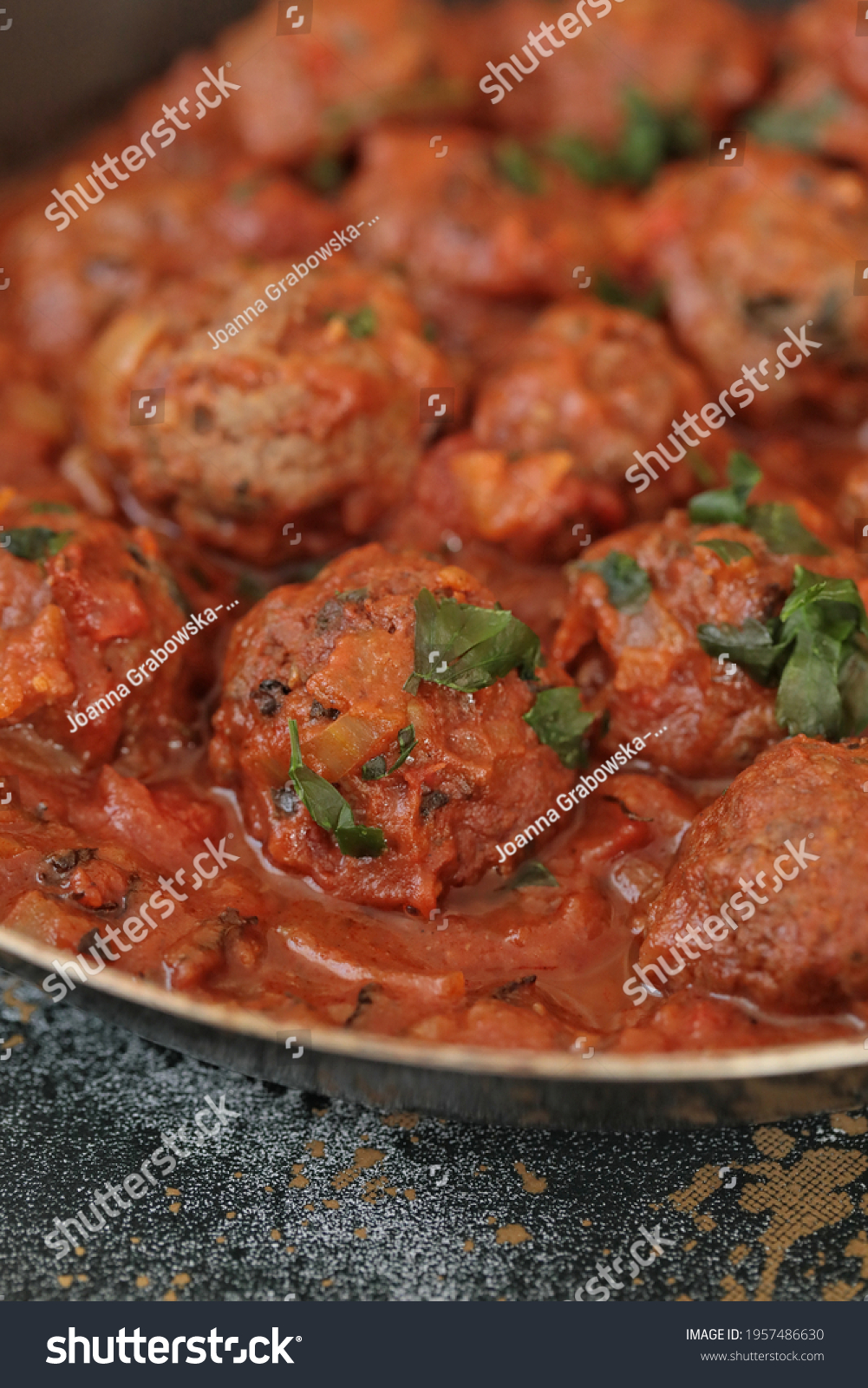 Lebanese Beef Meatballs Tomato Sauce Daoud Stock Photo 1957486630 ...