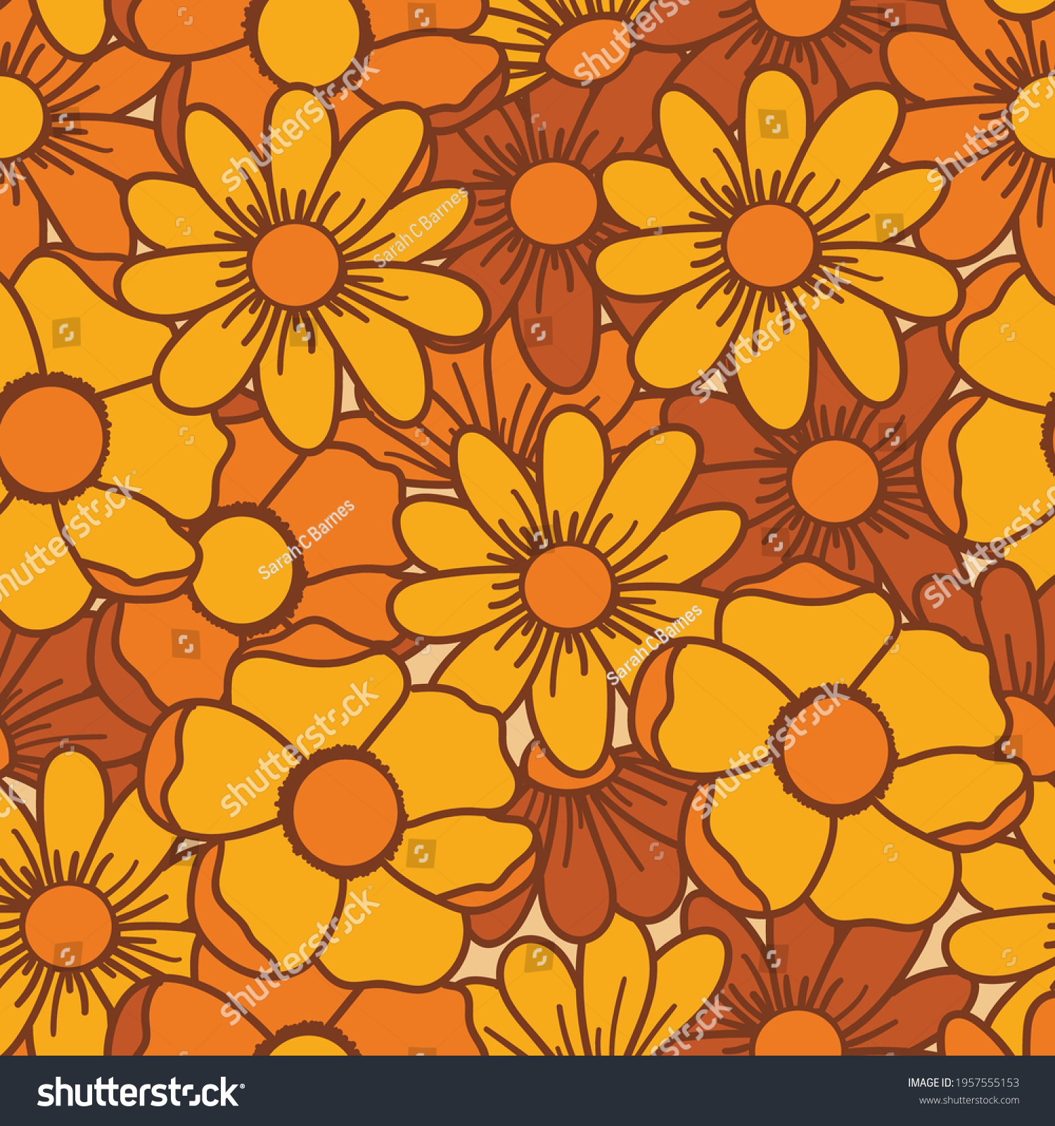 70s Inspired Floral Vector Pattern This Stock Vector (Royalty Free ...