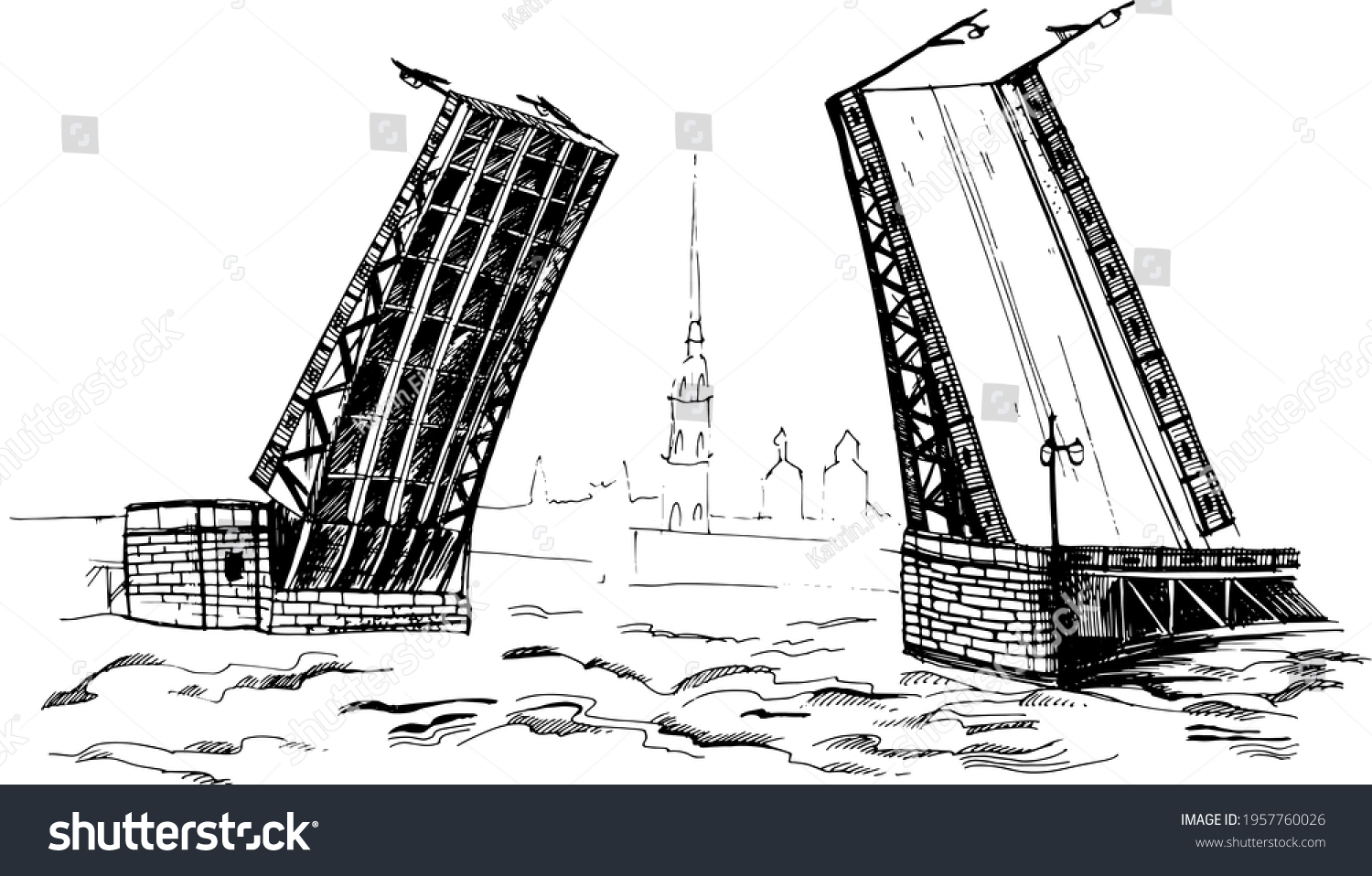 Как нарисовать разводной мост в Санкт-Петербурге поэтапно