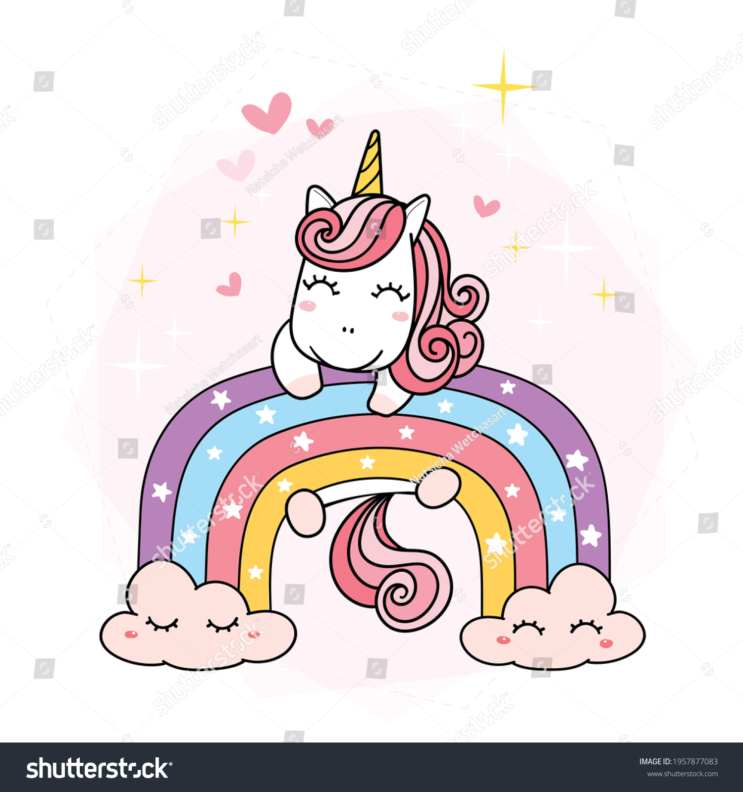 Cute Unicorn Magical Purple On Rainbow Stock Vector (Royalty Free ...