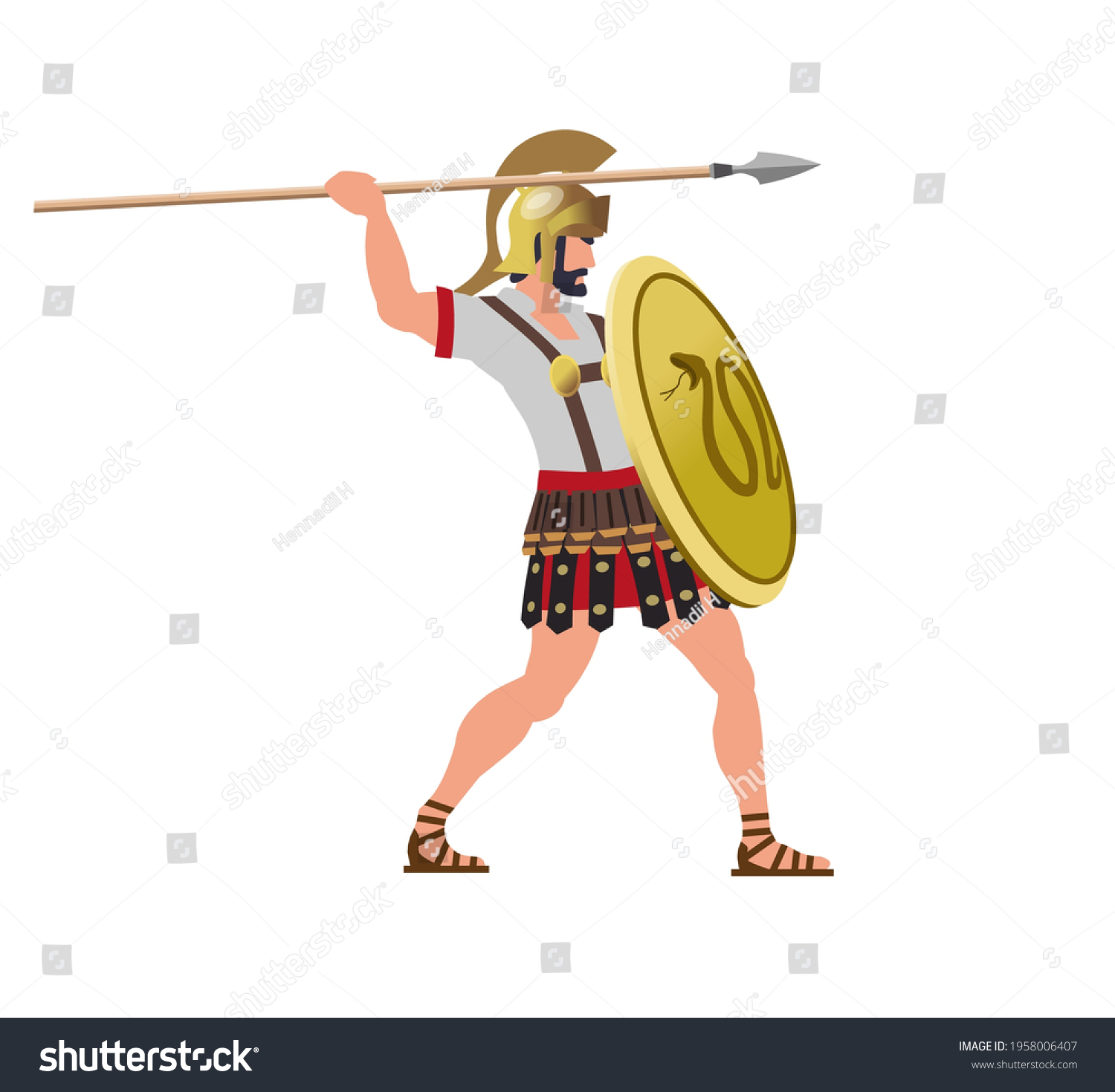 Ancient Greek Soldier Spear Attacking Pose Stock Vector (Royalty Free ...