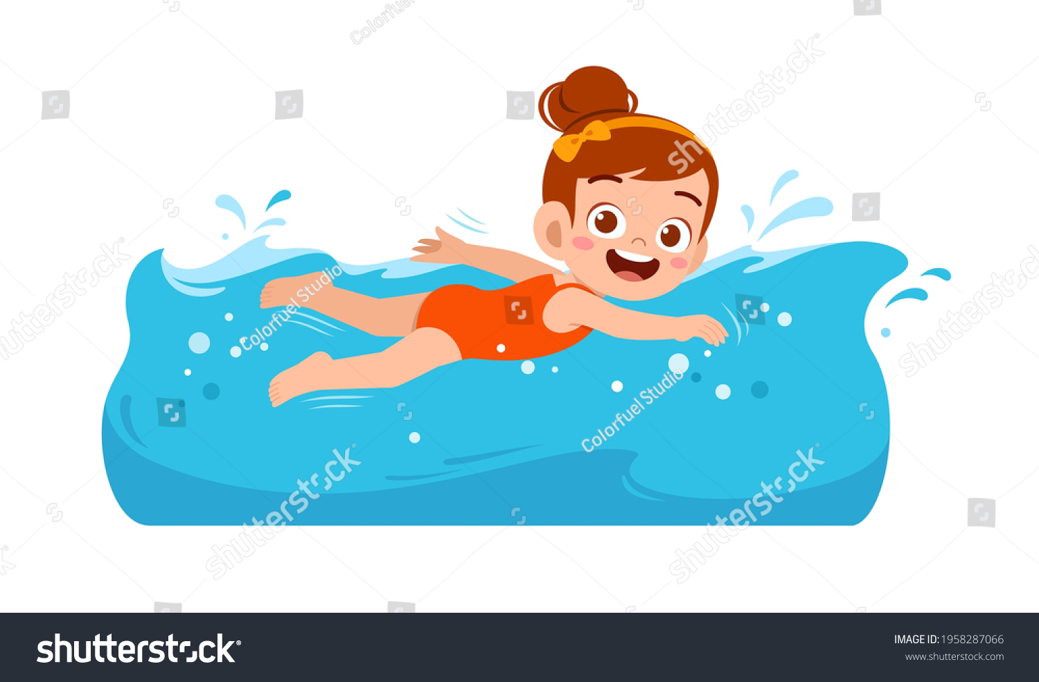 Cute Little Kid Girl Swim Under Stock Vector (Royalty Free) 1958287066 ...