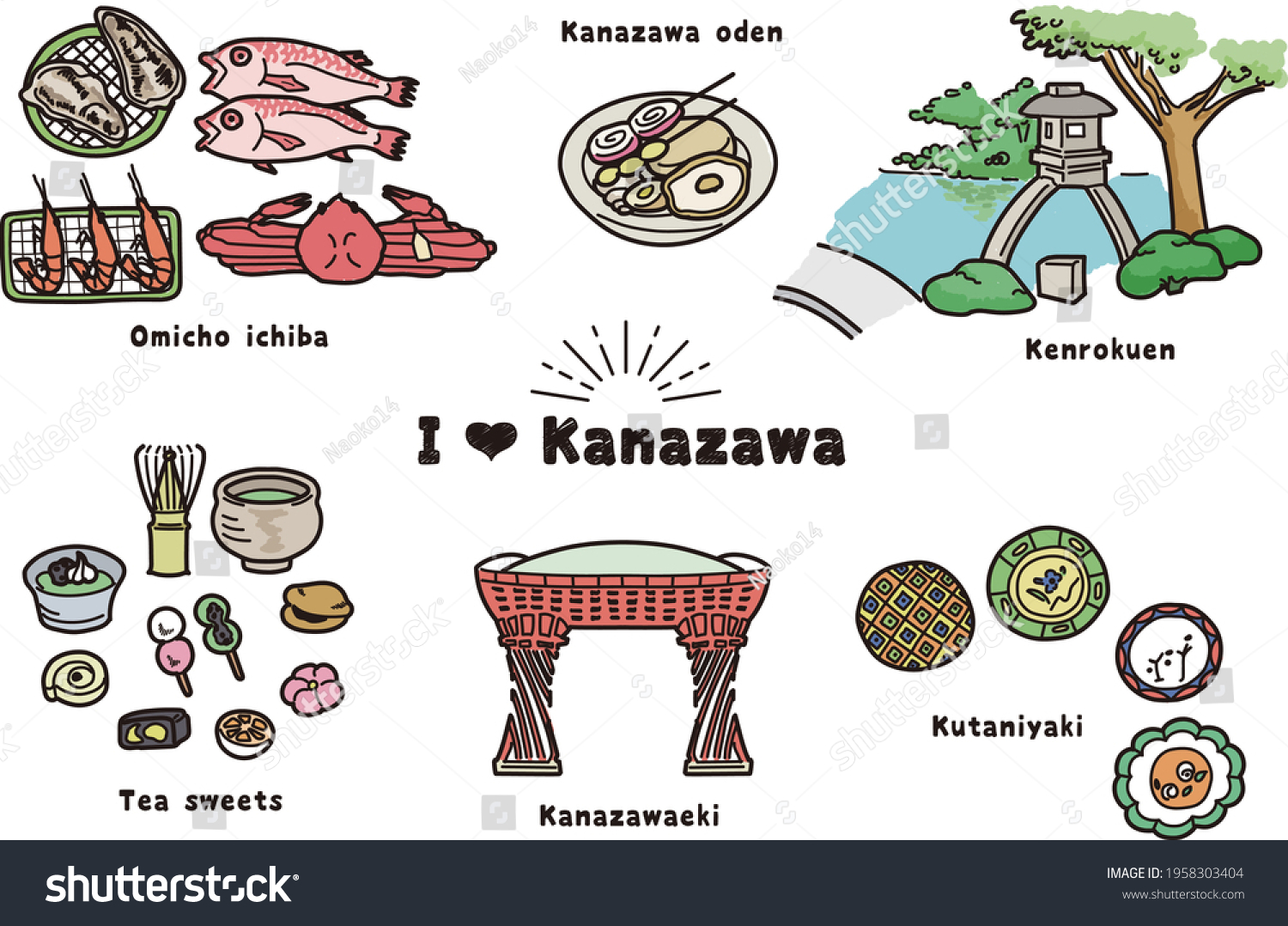 Illustration Set Kanazawa Japan Color Stock Vector (Royalty Free ...