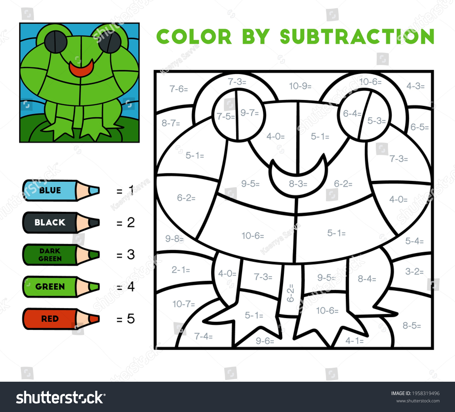 Color By Subtraction Education Game Children Stock Vector (Royalty Free ...