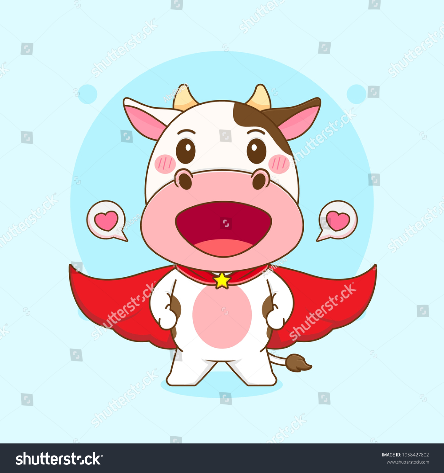 Cartoon Illustration Cute Cow Character Superhero Stock Vector (Royalty ...