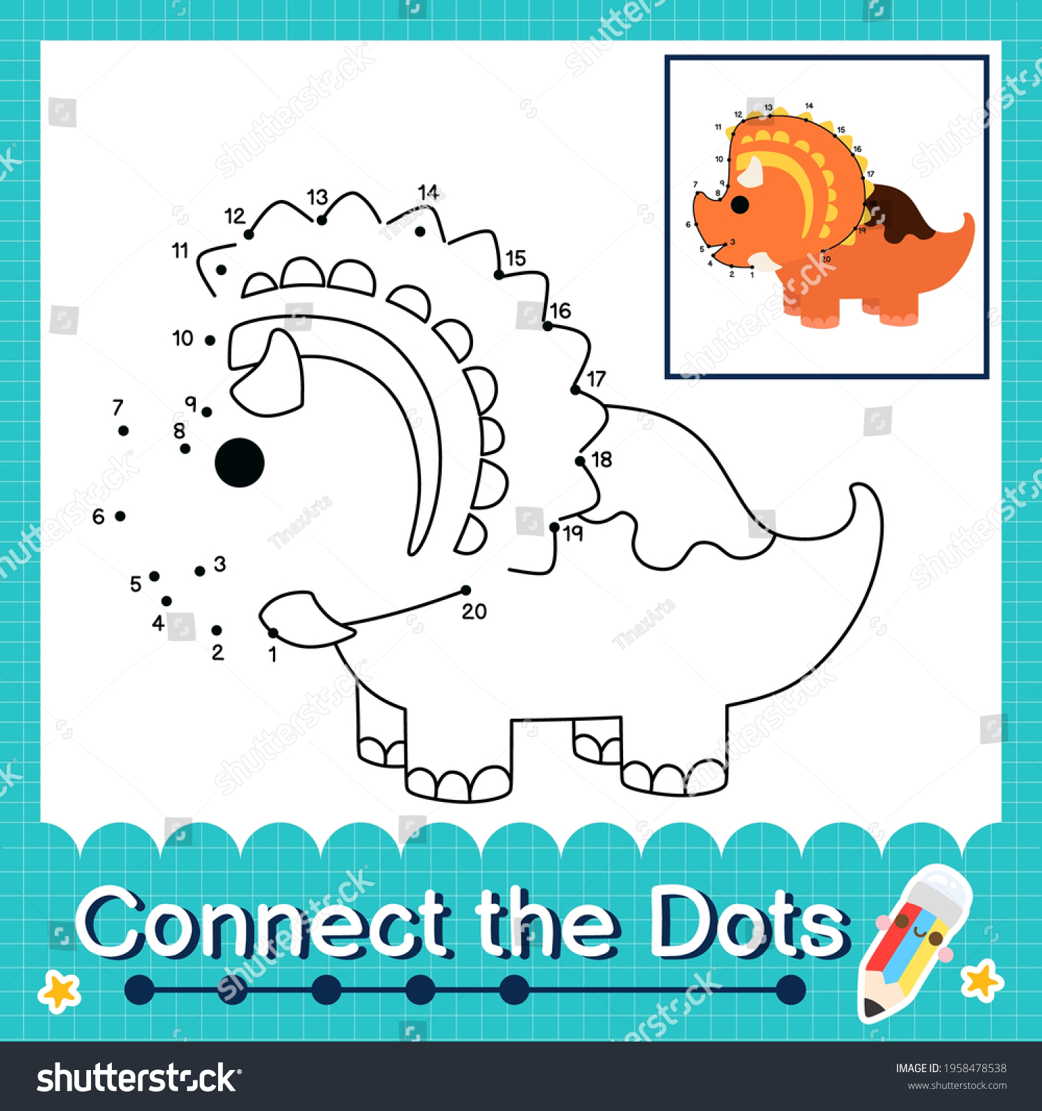 Dinosaur Kids Connect Dots Worksheet Children Stock Vector (Royalty ...