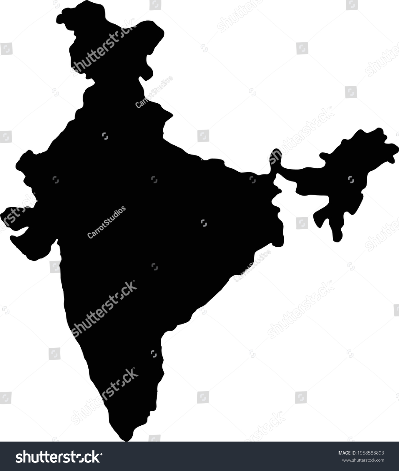 India Map Silhouette Vector Isolated On Stock Vector (Royalty Free ...