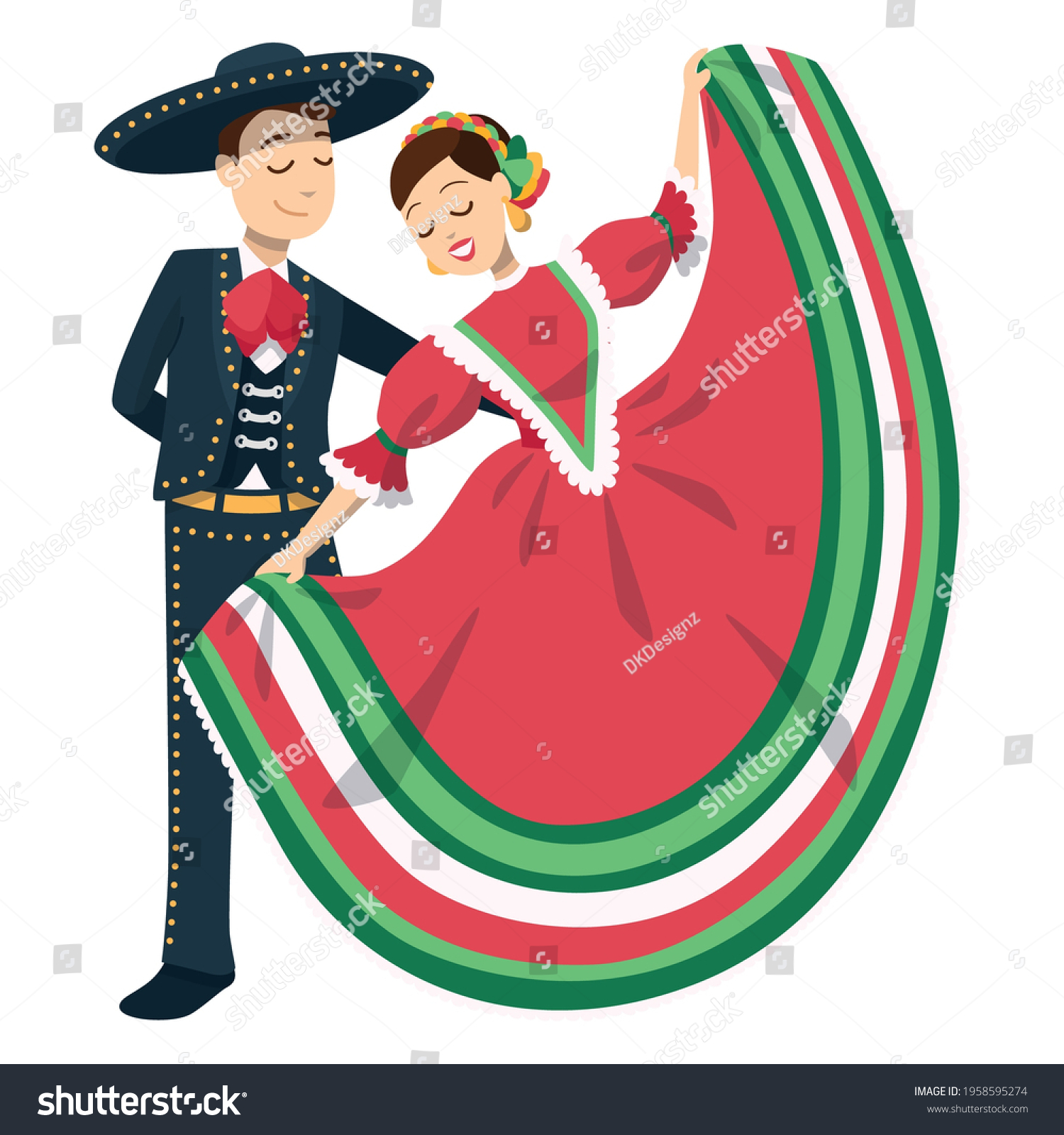 Couple Traditional Mexican Dancers Vector Illustration Vector De Stock Libre De Regalías