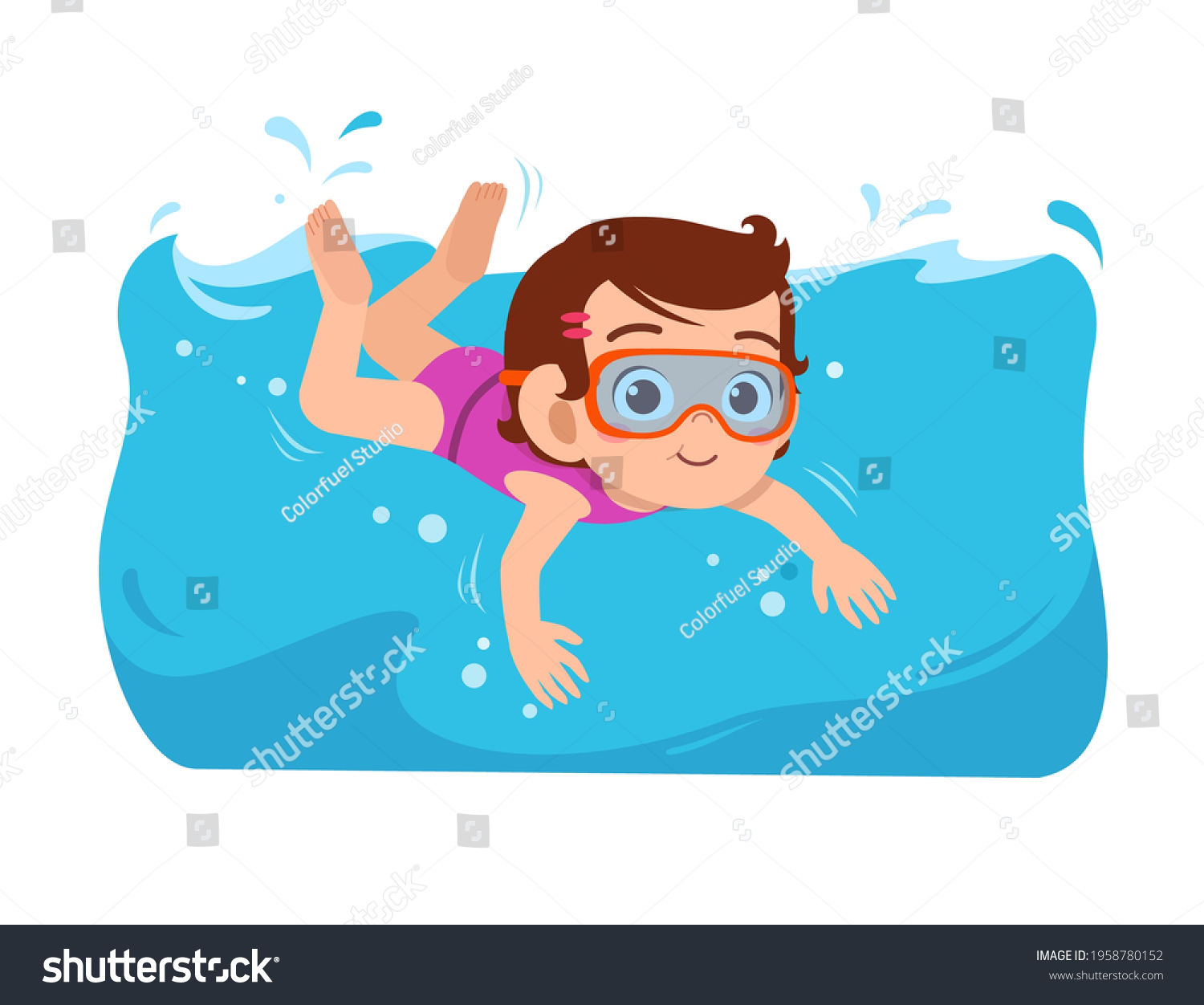 Cute Little Kid Girl Swim Under Stock Vector (Royalty Free) 1958780152 ...