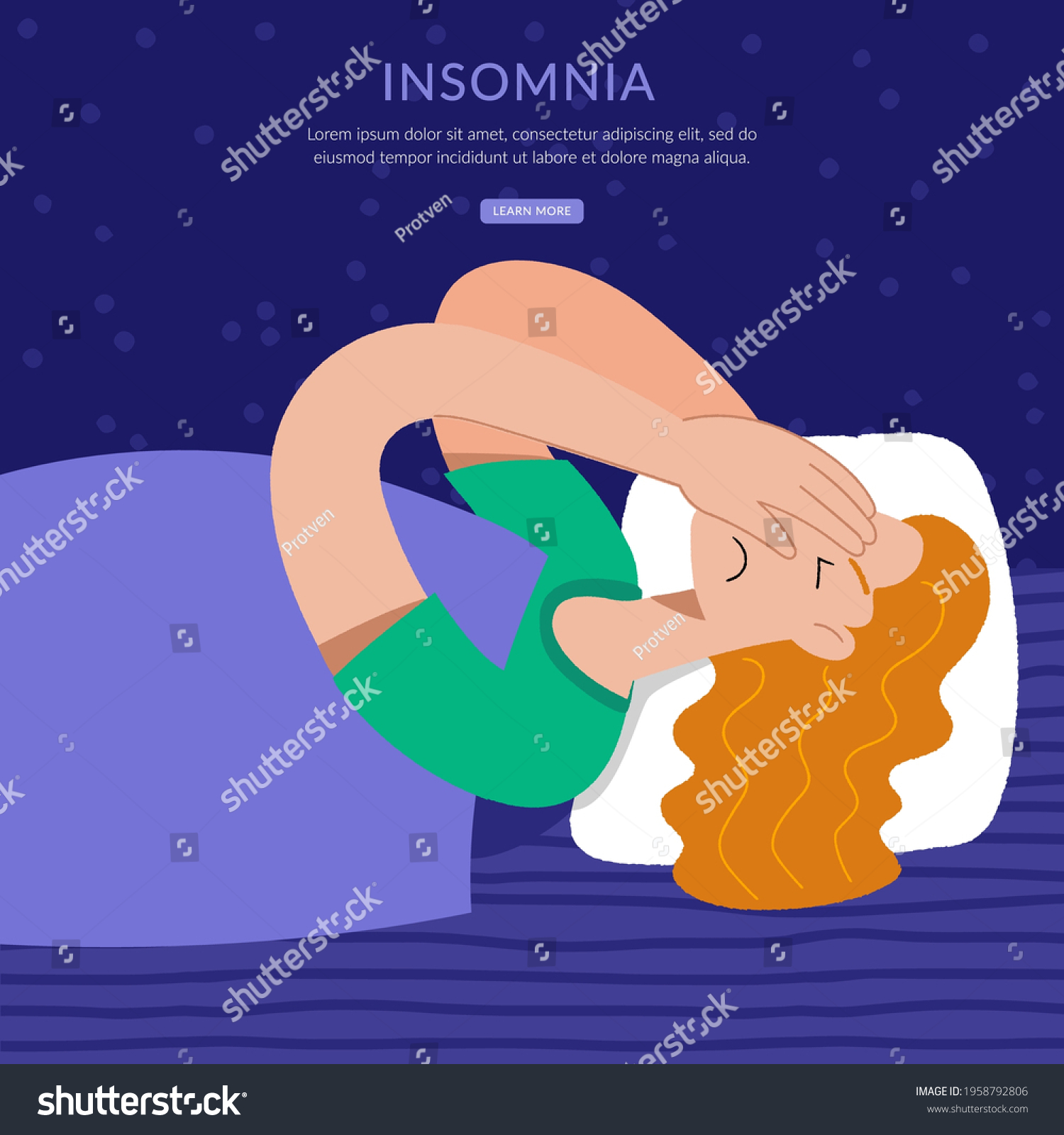 Insomnia Woman Cannot Sleep Female Character Vector De Stock Libre De Regalías 1958792806 0185