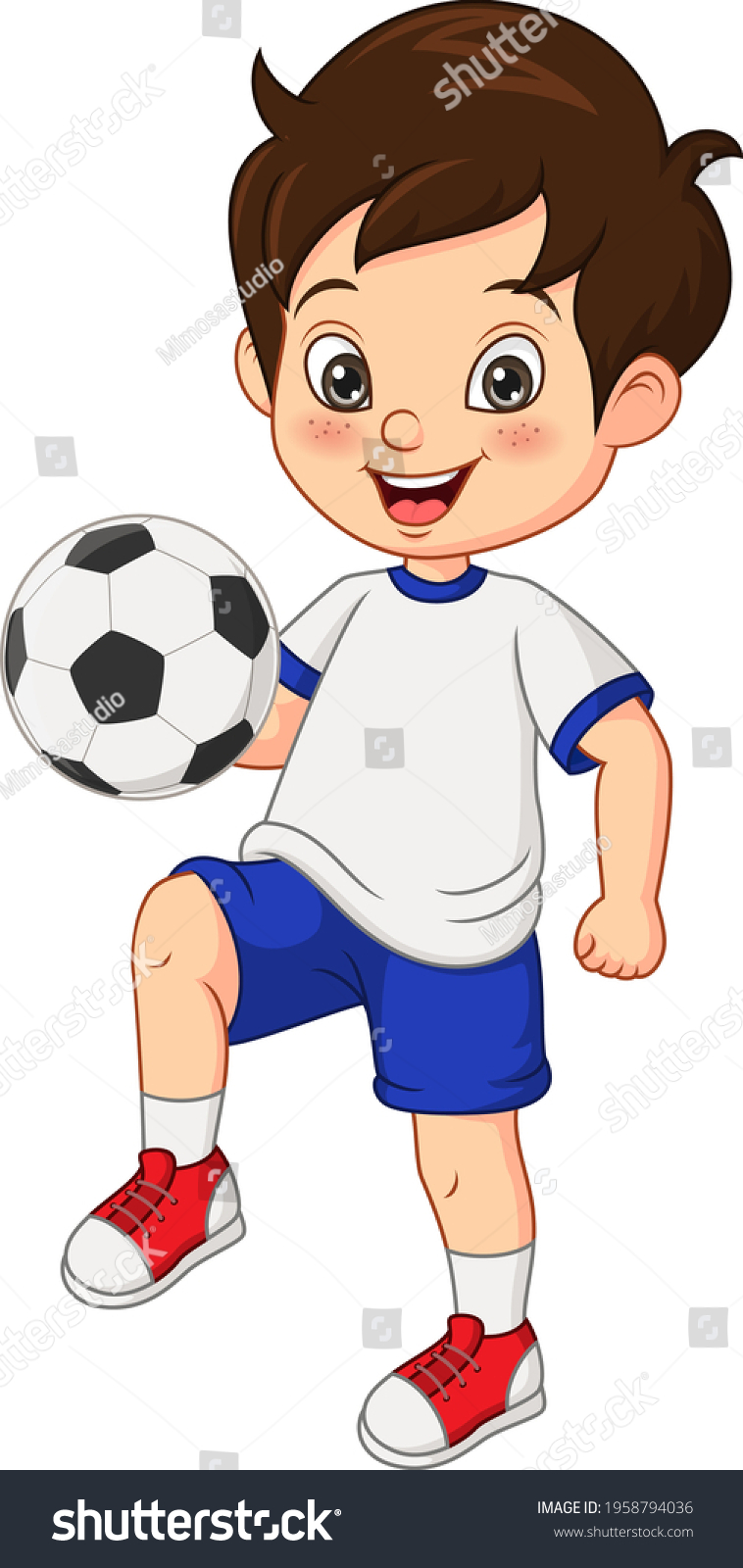 Cartoon Little Boy Playing Football Stock Vector (Royalty Free ...